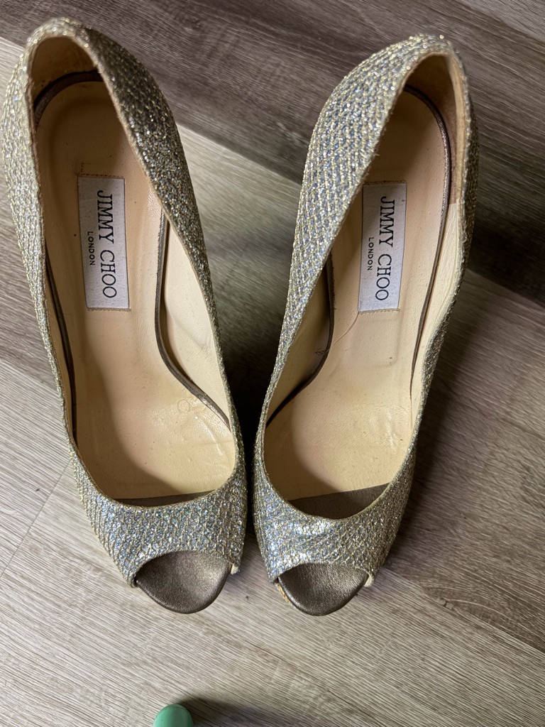 Jimmy Choo Sparkling Silver Peep-Toe Pumps